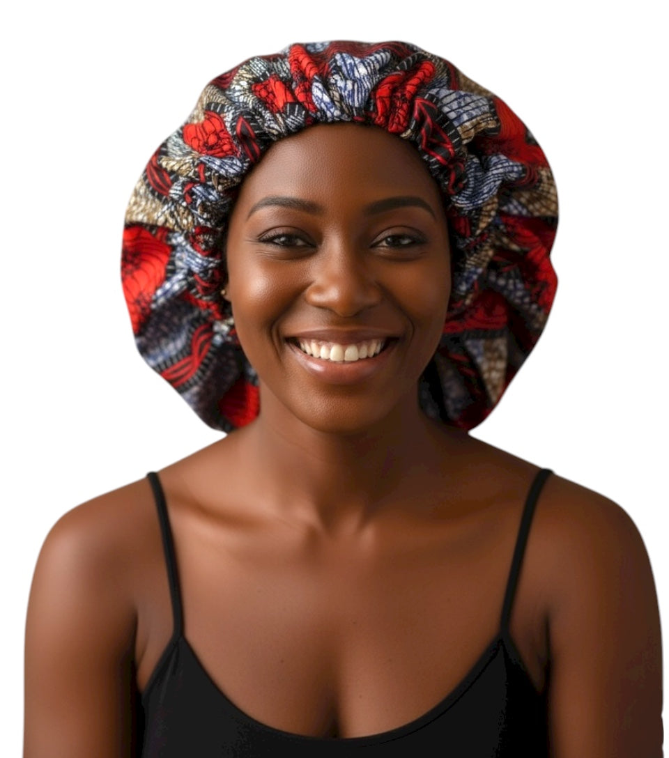 Double-Layered Ankara Satin Silk Bonnet Cap – Reversible Hair Protection for Braids & Natural Hair - Fatisha Boutique #