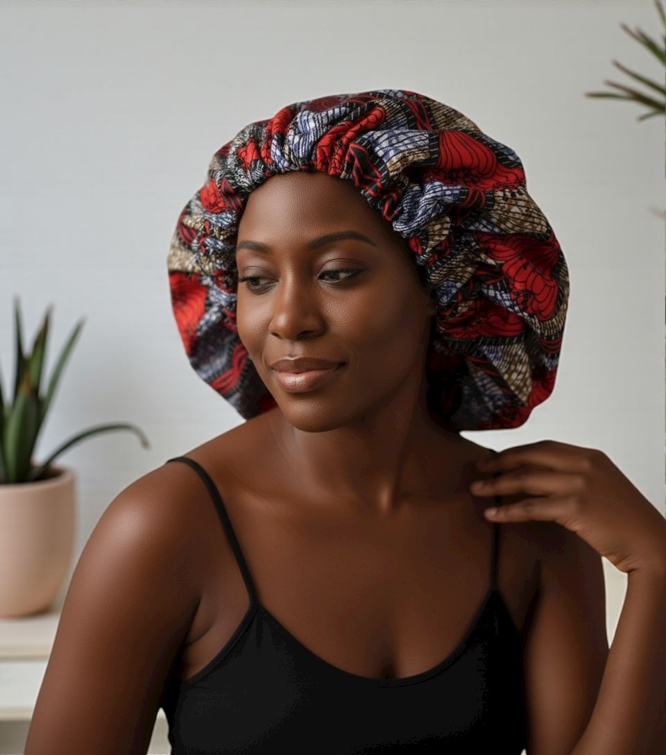 Double-Layered Ankara Satin Silk Bonnet Cap – Reversible Hair Protection for Braids & Natural Hair - Fatisha Boutique #