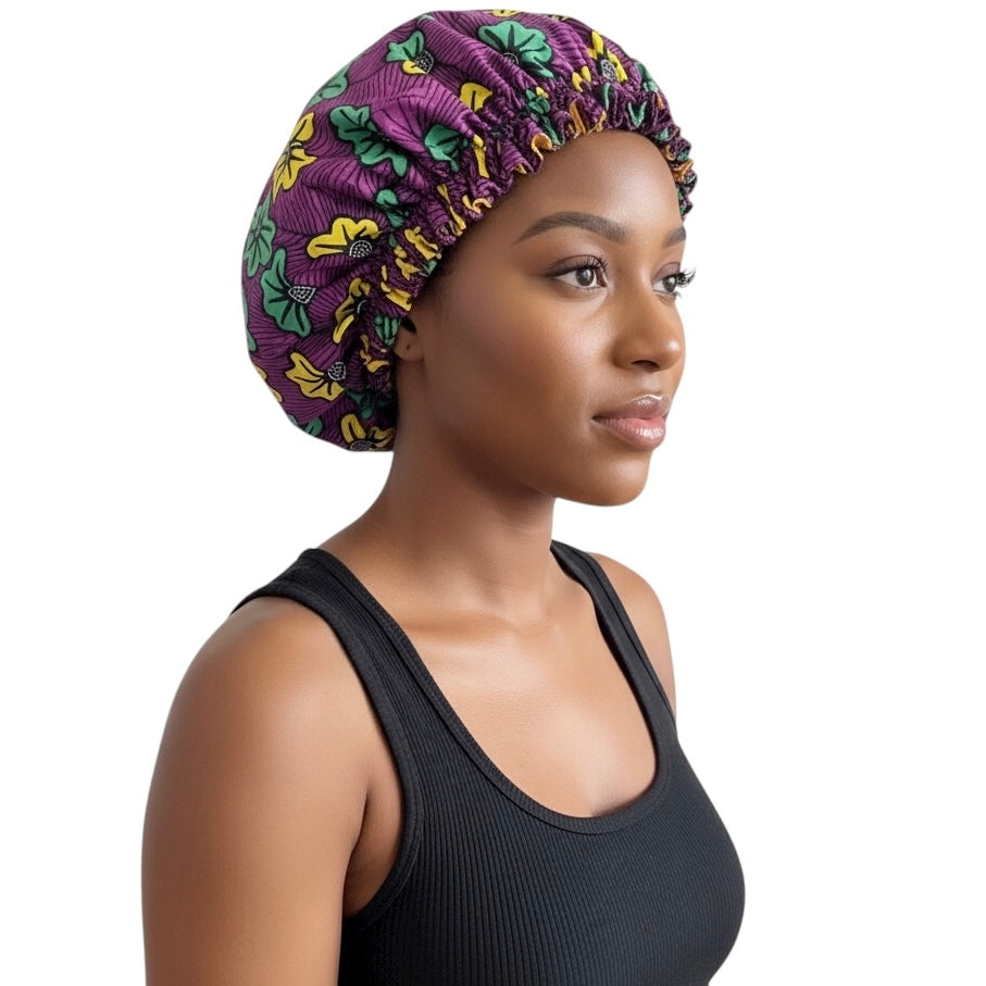 Adjustable Reversible Satin Bonnet – Purple Double-Layered Silk Cap for Hair Protection - Fatisha Boutique #