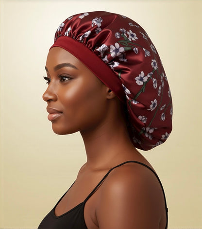 Floral Satin Silk Bonnet – Breathable, Anti-Frizz Hair Cap for Curly & Natural Hair - Fatisha Boutique #