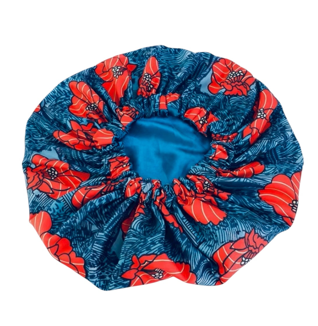 Double-Layered Ankara Satin Bonnet – Reversible Silk Sleep Cap for Natural Hair - Fatisha Boutique #