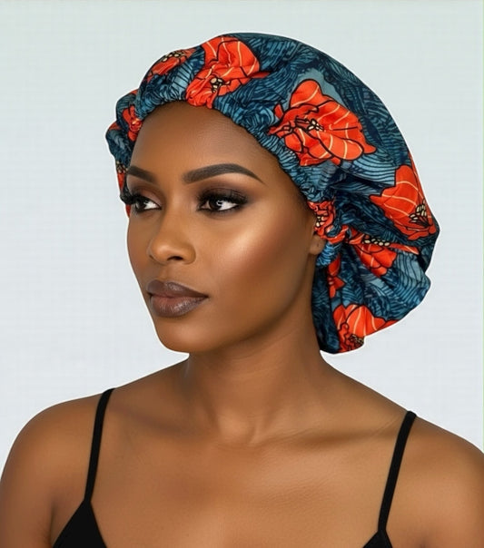 Double-Layered Ankara Satin Bonnet – Reversible Silk Sleep Cap for Natural Hair - Fatisha Boutique #