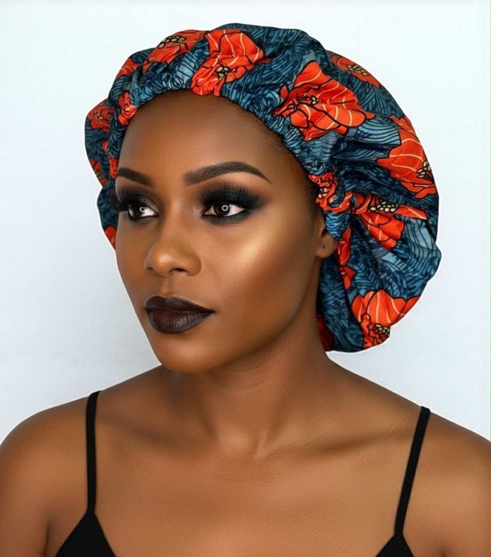 Double-Layered Ankara Satin Bonnet – Reversible Silk Sleep Cap for Natural Hair - Fatisha Boutique #