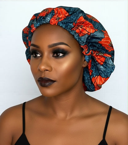 Double-Layered Ankara Satin Bonnet – Reversible Silk Sleep Cap for Natural Hair - Fatisha Boutique #