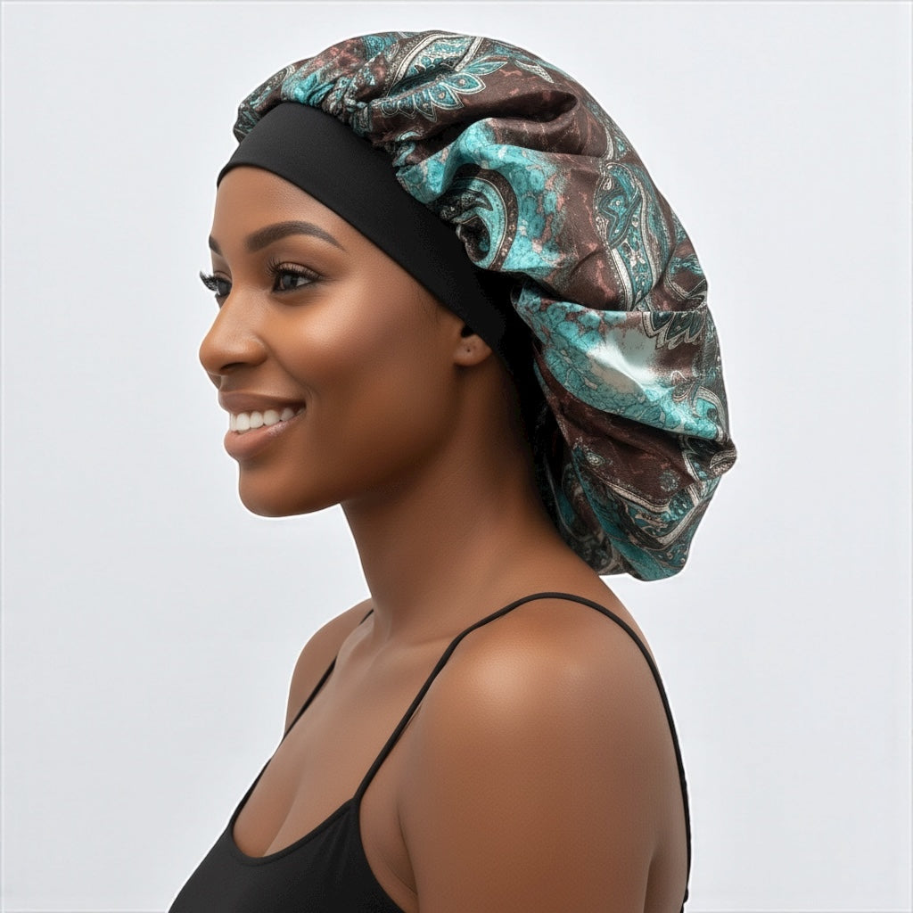Floral Satin Silk Bonnet – Breathable, Anti-Frizz Hair Cap for Curly & Natural Hair - Fatisha Boutique #