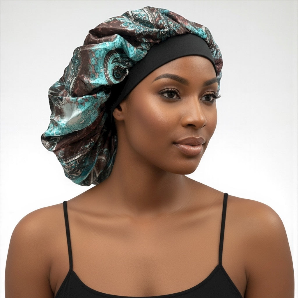 Floral Satin Silk Bonnet – Breathable, Anti-Frizz Hair Cap for Curly & Natural Hair - Fatisha Boutique #