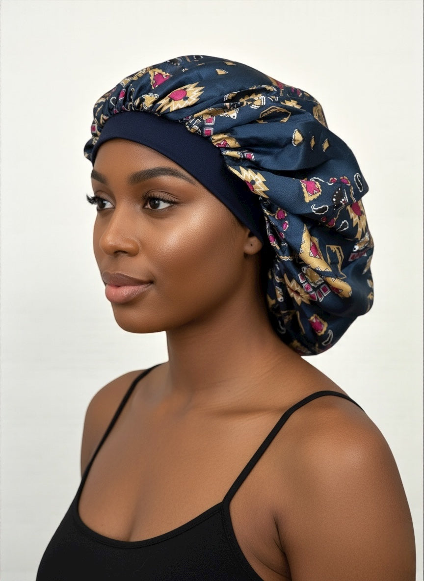 Floral Satin Silk Bonnet – Breathable, Anti-Frizz Hair Cap for Curly & Natural Hair - Fatisha Boutique #