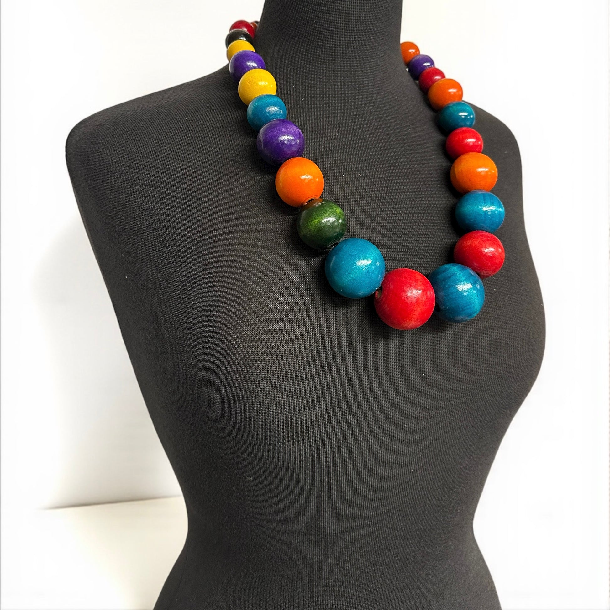 Handmade African Wooden Beaded Necklace – Large Multicoloured Ethnic Statement Jewellery - Fatisha Boutique #