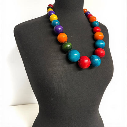 Handmade African Wooden Beaded Necklace – Large Multicoloured Ethnic Statement Jewellery - Fatisha Boutique #