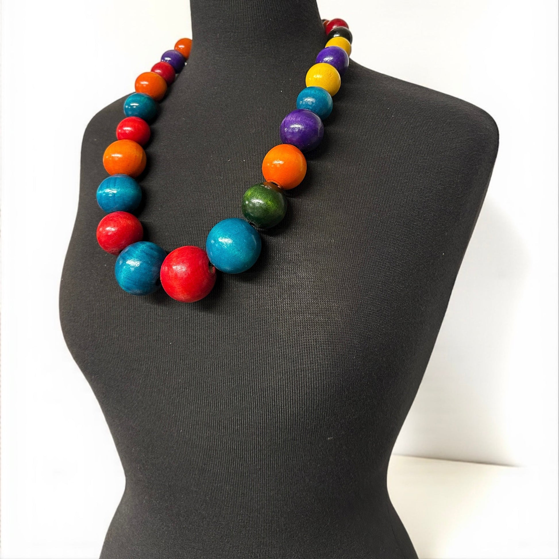 Handmade African Wooden Beaded Necklace – Large Multicoloured Ethnic Statement Jewellery - Fatisha Boutique #