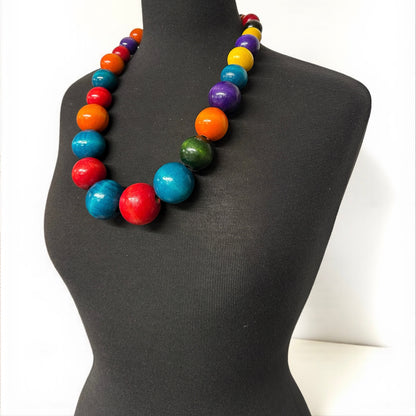 Handmade African Wooden Beaded Necklace – Large Multicoloured Ethnic Statement Jewellery - Fatisha Boutique #