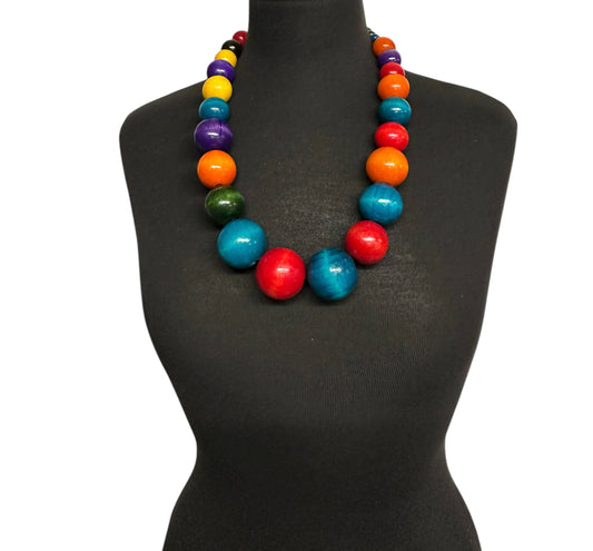Handmade African Wooden Beaded Necklace – Large Multicoloured Ethnic Statement Jewellery - Fatisha Boutique #