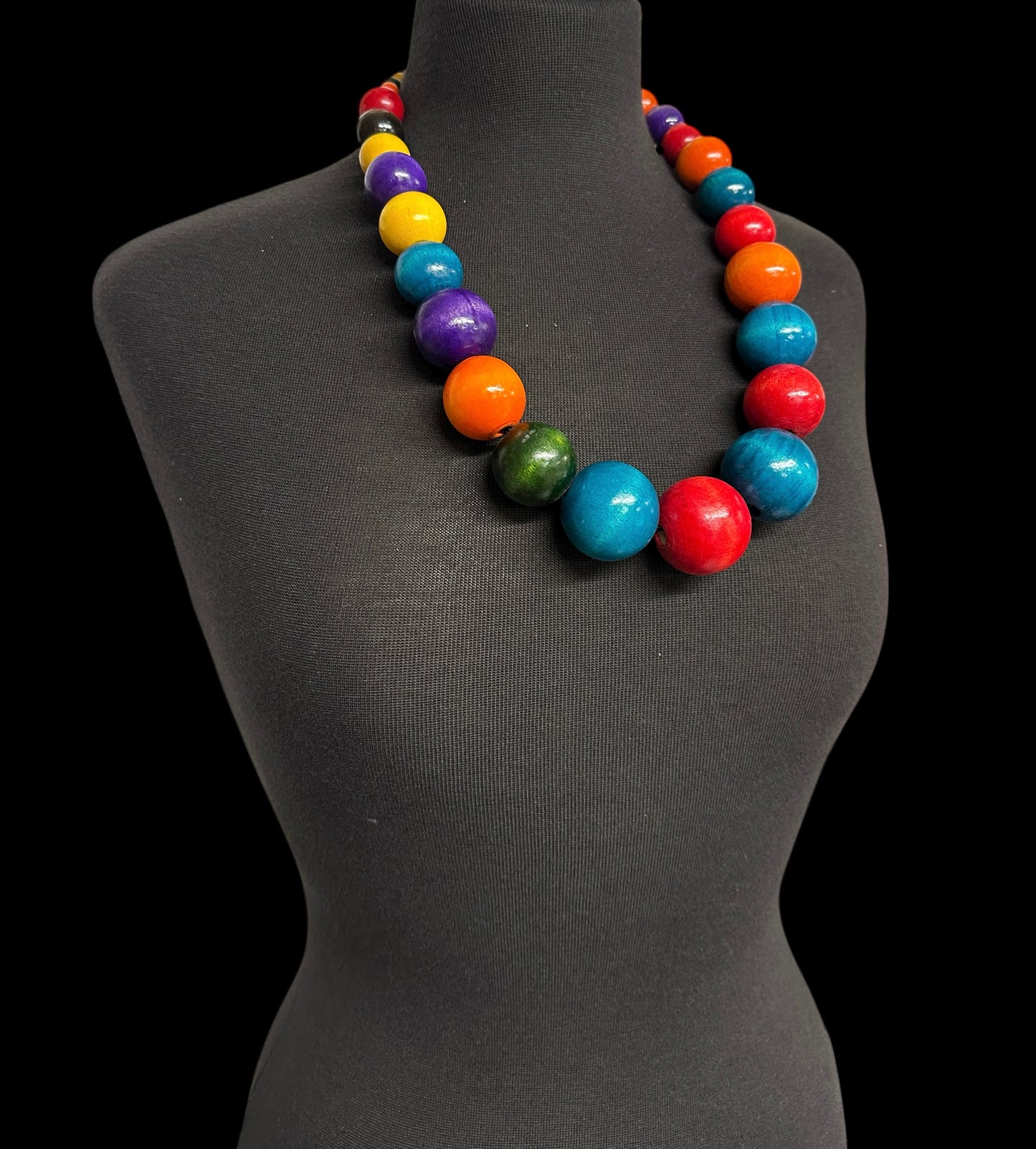 Handmade African Wooden Beaded Necklace – Large Multicoloured Ethnic Statement Jewellery - Fatisha Boutique #
