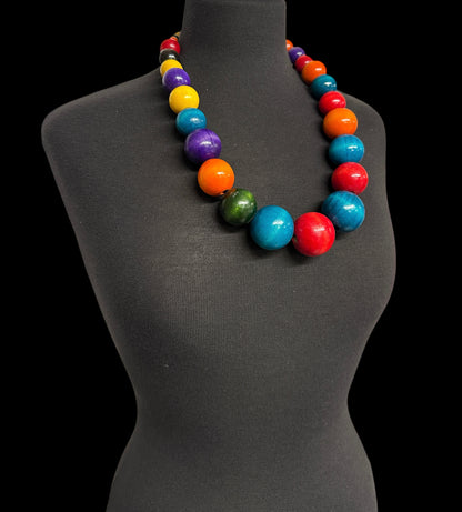 Handmade African Wooden Beaded Necklace – Large Multicoloured Ethnic Statement Jewellery - Fatisha Boutique #