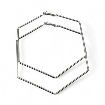 Bold 9cm Hexagon Hoop Earrings – Lightweight Geometric Statement Jewellery in Gold & Silver - Fatisha Boutique #
