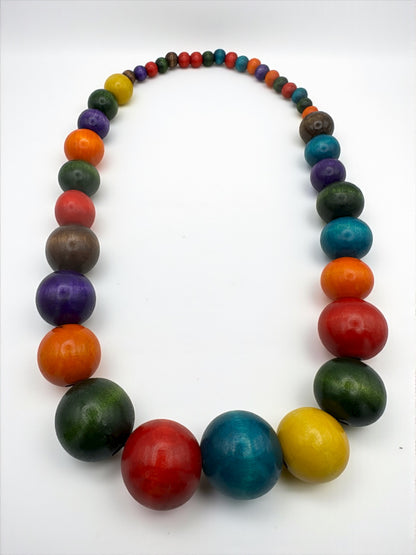 Handmade African Wooden Beaded Necklace – Large Multicoloured Ethnic Statement Jewellery - Fatisha Boutique #