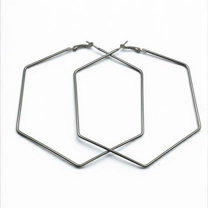 Bold 9cm Hexagon Hoop Earrings – Lightweight Geometric Statement Jewellery in Gold & Silver - Fatisha Boutique #