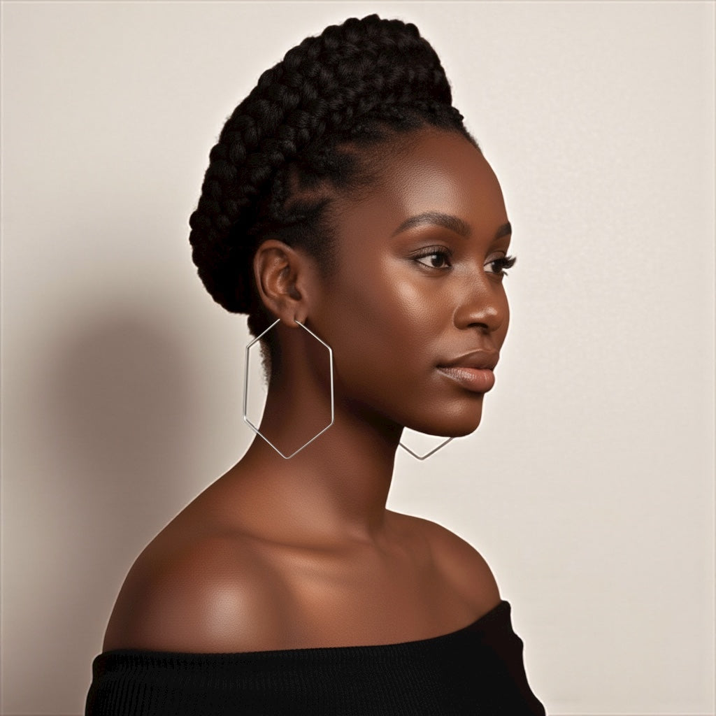 Bold 9cm Hexagon Hoop Earrings – Lightweight Geometric Statement Jewellery in Gold & Silver - Fatisha Boutique #