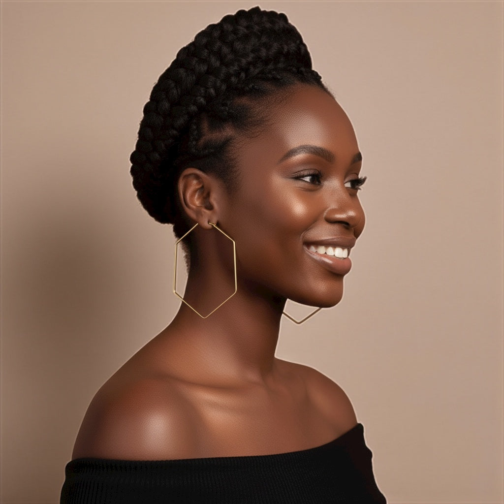 Bold 9cm Hexagon Hoop Earrings – Lightweight Geometric Statement Jewellery in Gold & Silver - Fatisha Boutique #