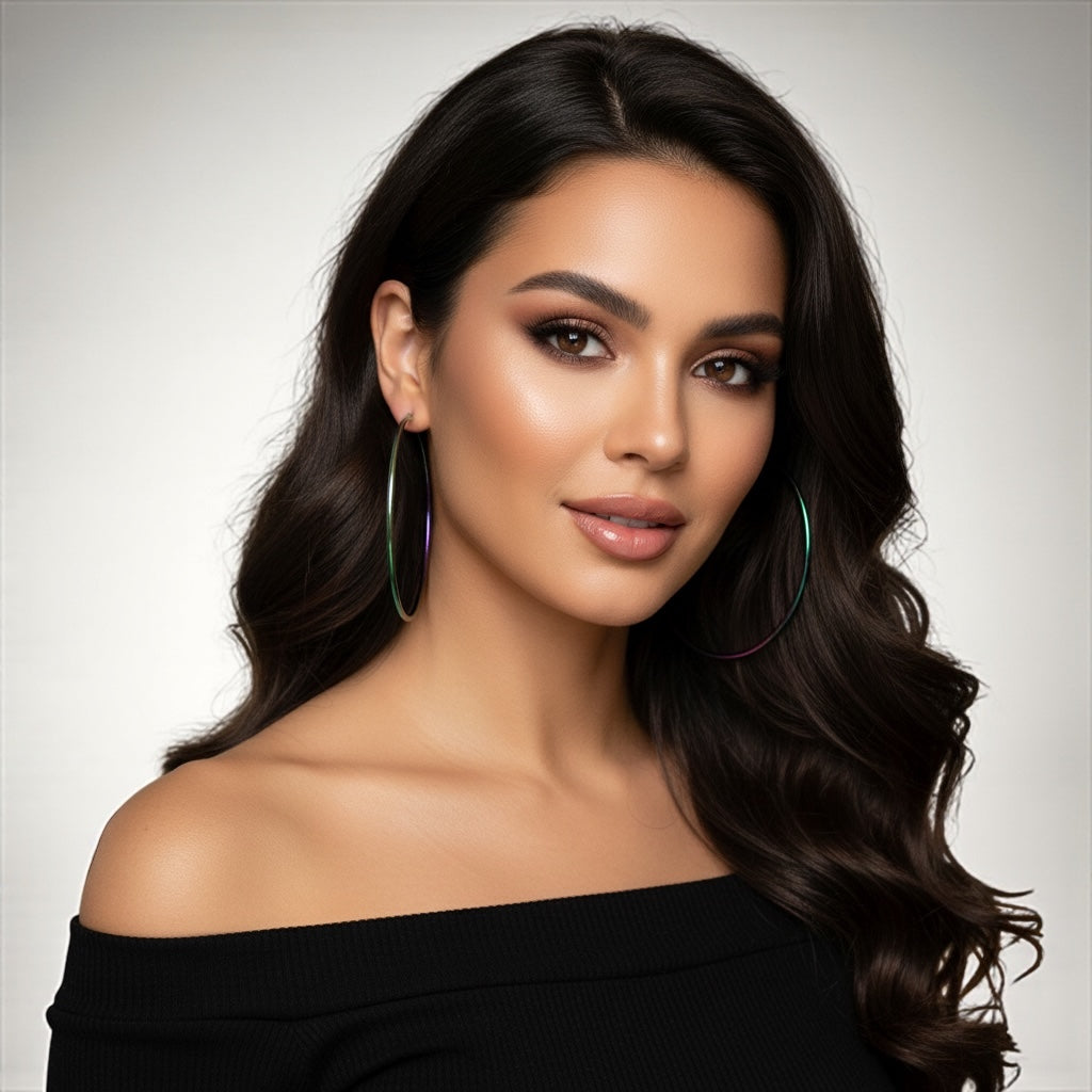7cm Stainless Steel Hoop Earrings – Gold, Silver, Black, Rose Gold, Multicolour - Fatisha Boutique #
