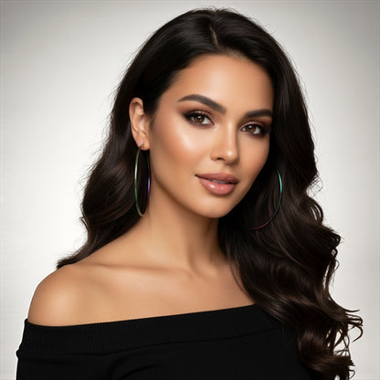 7cm Stainless Steel Hoop Earrings – Gold, Silver, Black, Rose Gold, Multicolour - Fatisha Boutique #