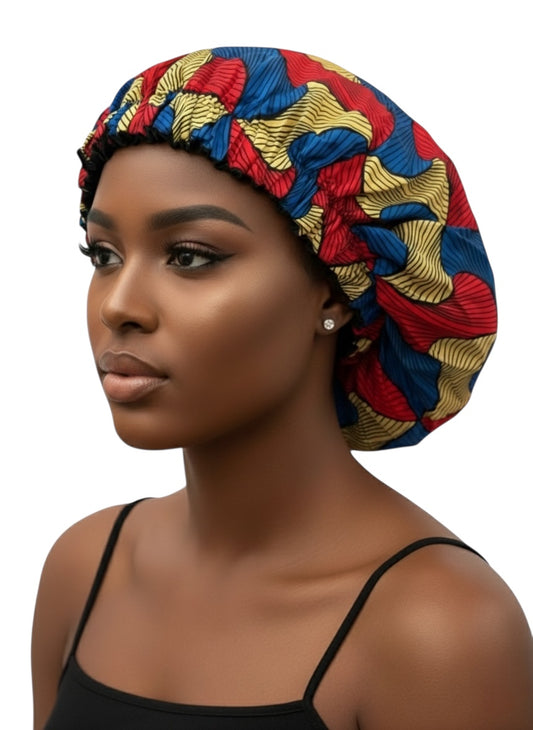 Ankara Satin Silk Reversible Bonnet – Double Layered Cap for Braids & Natural Hair Protection - Fatisha Boutique #