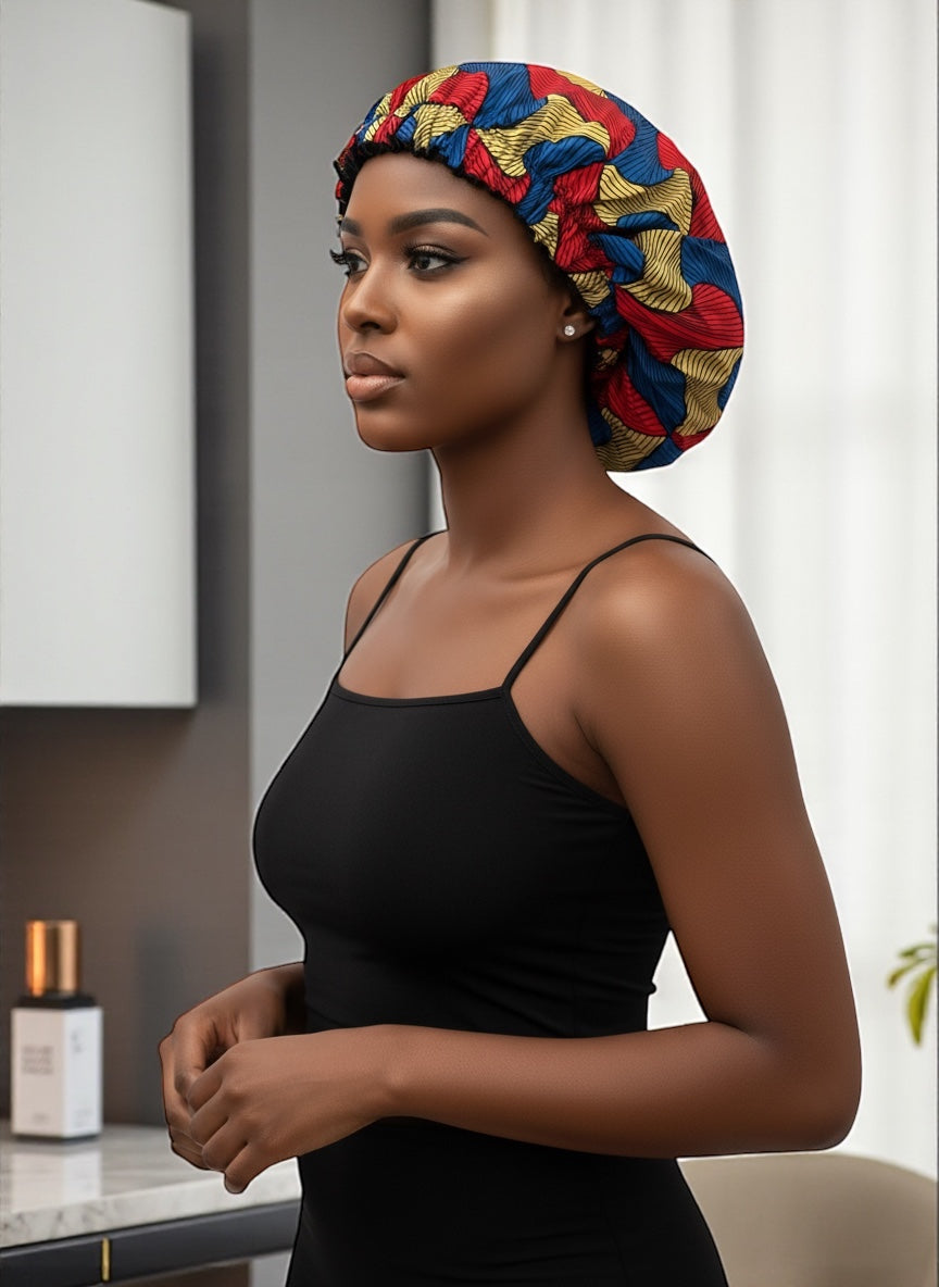 Ankara Satin Silk Reversible Bonnet – Double Layered Cap for Braids & Natural Hair Protection - Fatisha Boutique #