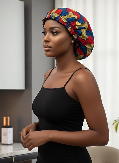 Ankara Satin Silk Reversible Bonnet – Double Layered Cap for Braids & Natural Hair Protection - Fatisha Boutique #