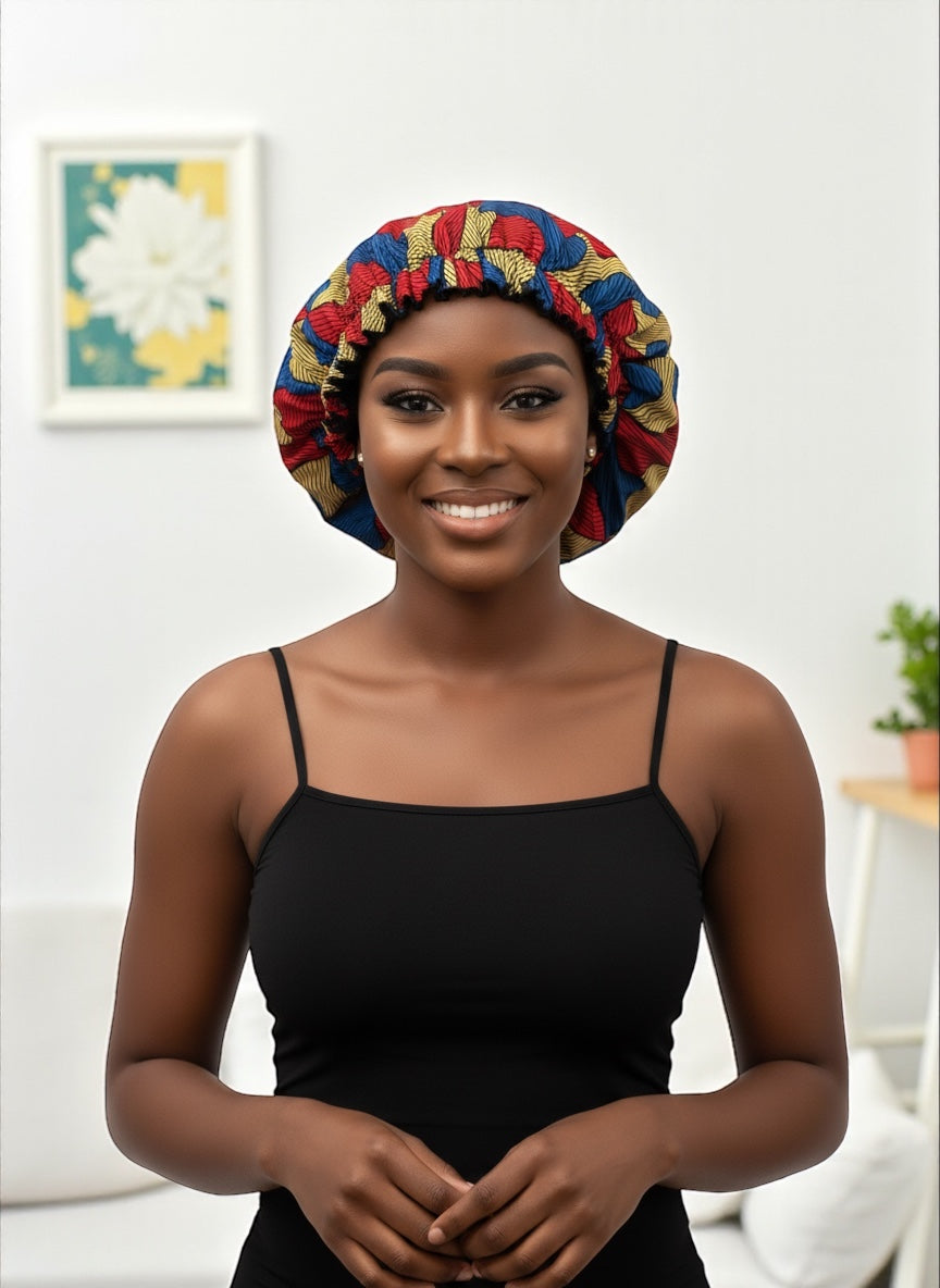 Ankara Satin Silk Reversible Bonnet – Double Layered Cap for Braids & Natural Hair Protection - Fatisha Boutique #