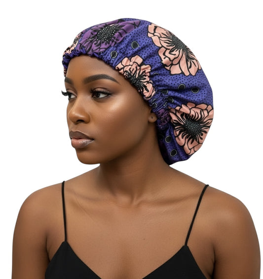 Satin Silk Double-Layered Reversible Ankara Bonnet Cap – Silk Lined Hair Protection Night Cap for Braids, Curls & Locs - Fatisha Boutique #