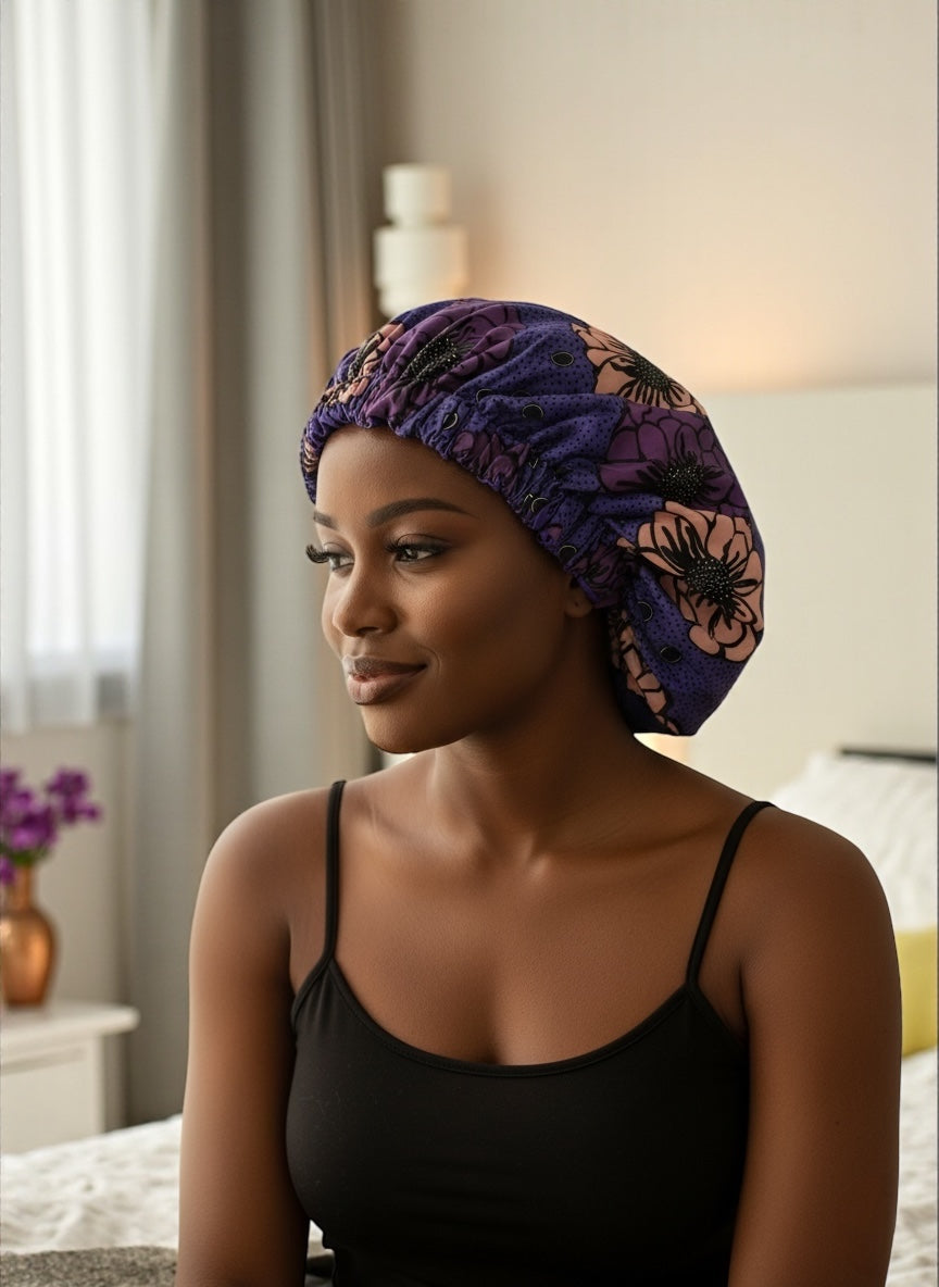 Satin Silk Double-Layered Reversible Ankara Bonnet Cap – Silk Lined Hair Protection Night Cap for Braids, Curls & Locs - Fatisha Boutique #