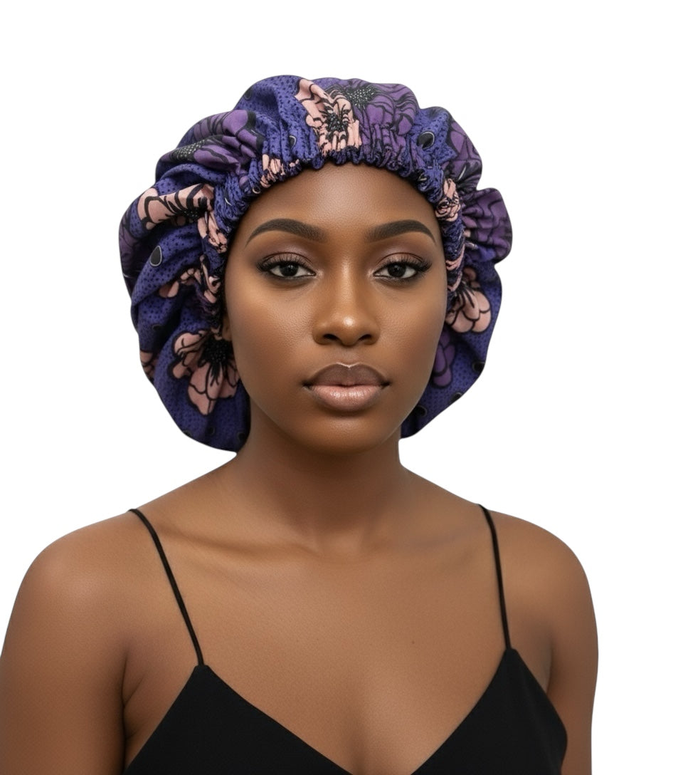 Satin Silk Double-Layered Reversible Ankara Bonnet Cap – Silk Lined Hair Protection Night Cap for Braids, Curls & Locs - Fatisha Boutique #