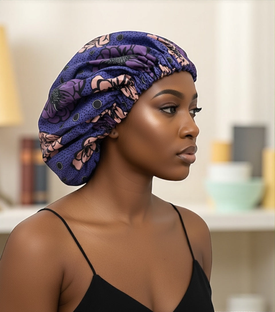 Satin Silk Double-Layered Reversible Ankara Bonnet Cap – Silk Lined Hair Protection Night Cap for Braids, Curls & Locs - Fatisha Boutique #