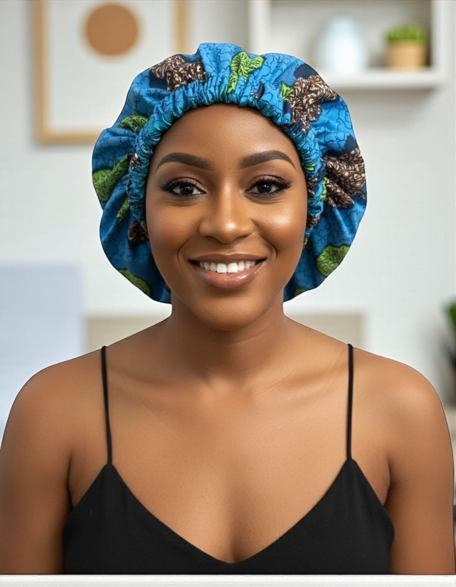 Double Layered Reversible Ankara Satin Silk Bonnet Cap – African Print Sleep Hat - Fatisha Boutique #