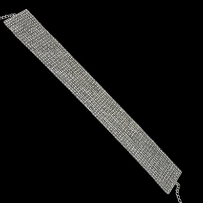 Glamorous Crystal Rhinestone Choker Necklace – 3cm Wide Statement Jewellery (Gold or Silver)