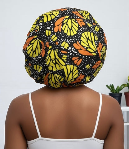Satin Silk Double-Layered Ankara Bonnet Cap – Silver Lined Sleep Cap for Braids, Locs & Natural Hair