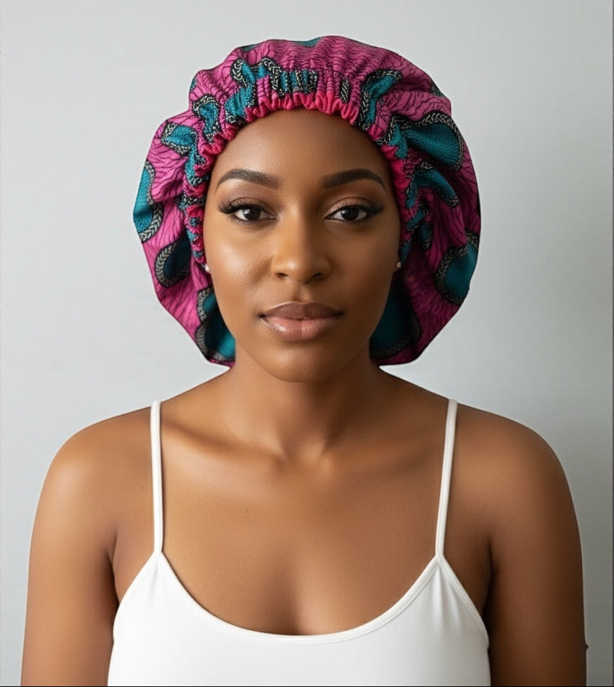 Double-Layered Ankara Pattern Satin Silk Bonnet Cap – Reversible Hair Sleep Cap