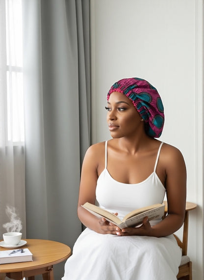 Double-Layered Ankara Pattern Satin Silk Bonnet Cap – Reversible Hair Sleep Cap