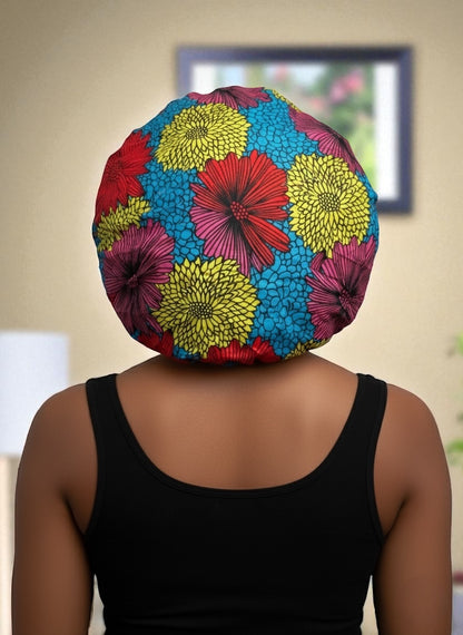Double-Layered Ankara Satin Silk Reversible Bonnet Cap – Extra Large for Braids & Natural Hair