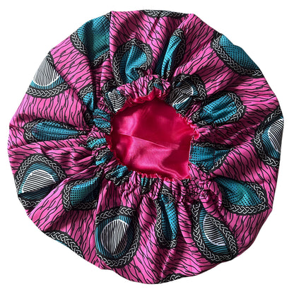 Double-Layered Ankara Pattern Satin Silk Bonnet Cap – Reversible Hair Sleep Cap