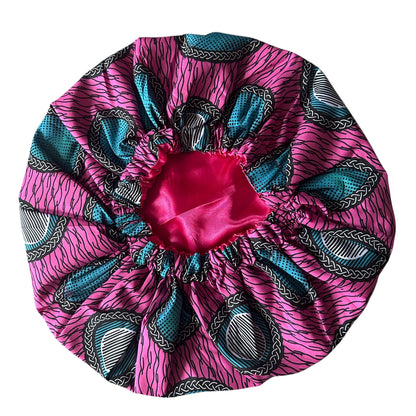 Double-Layered Ankara Pattern Satin Silk Bonnet Cap – Reversible Hair Sleep Cap