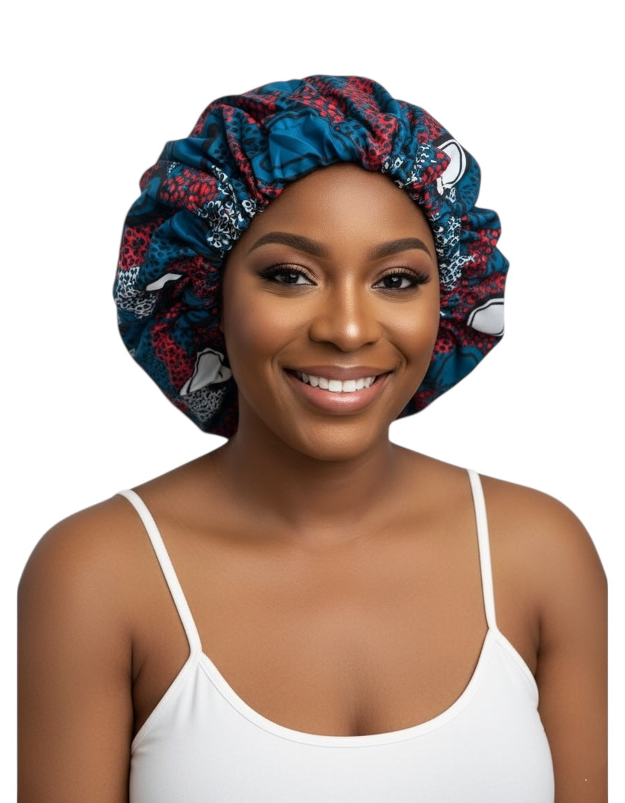 Reversible Ankara Satin Silk Bonnet Cap – Double Layered Night Cap for Braids, Curls & Natural Hair