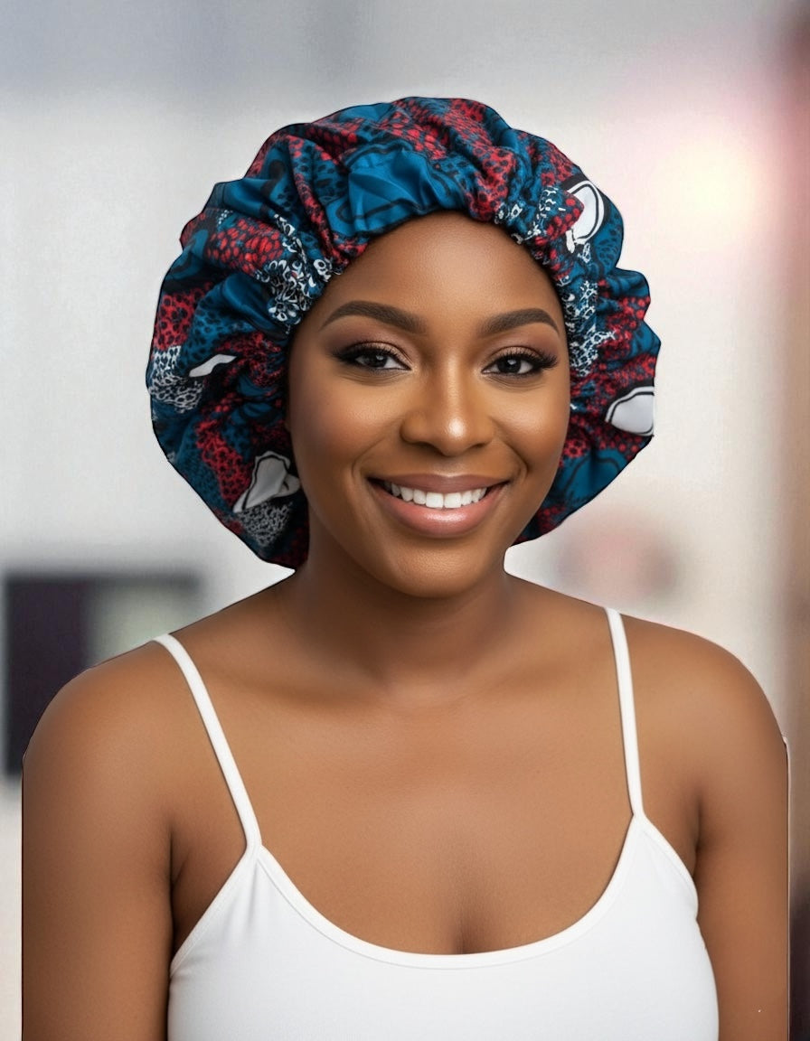 Reversible Ankara Satin Silk Bonnet Cap – Double Layered Night Cap for Braids, Curls & Natural Hair