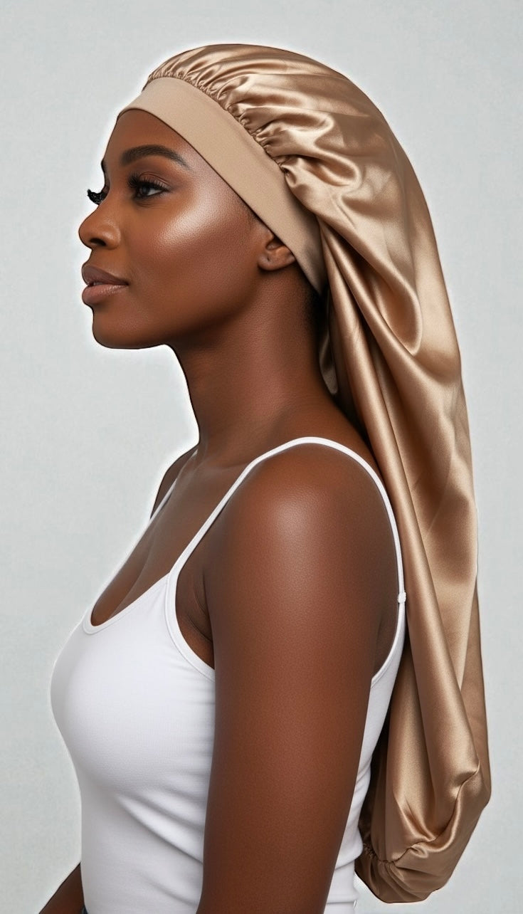 Luxury Satin Silk Long Bonnet – Double-Layered Sleep Cap for Braids & Long Hair - Fatisha Boutique #