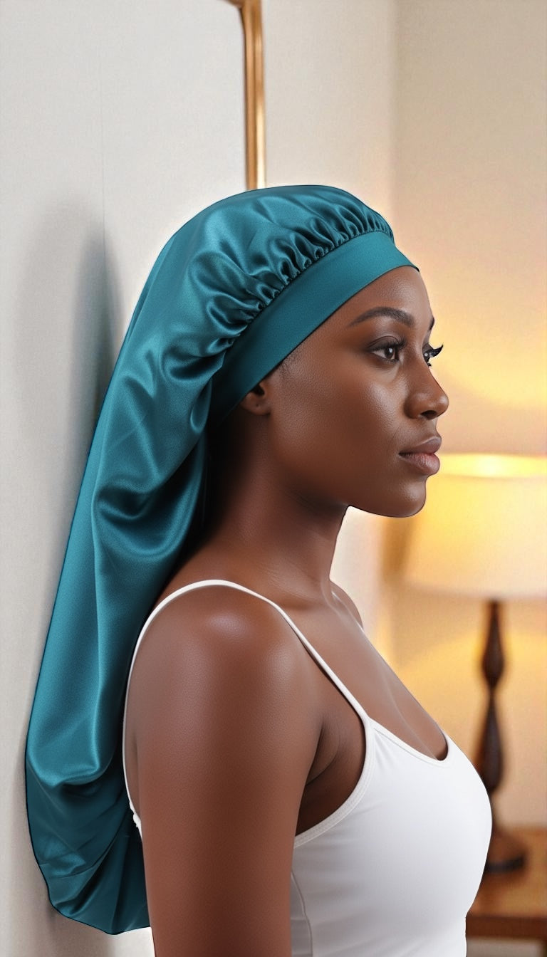 Luxury Satin Silk Long Bonnet – Double-Layered Sleep Cap for Braids & Long Hair - Fatisha Boutique #
