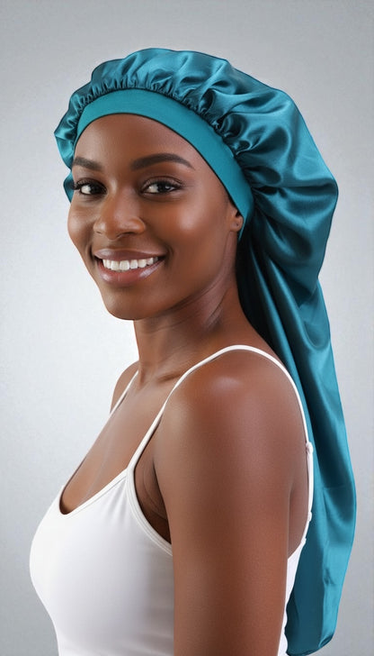 Luxury Satin Silk Long Bonnet – Double-Layered Sleep Cap for Braids & Long Hair - Fatisha Boutique #