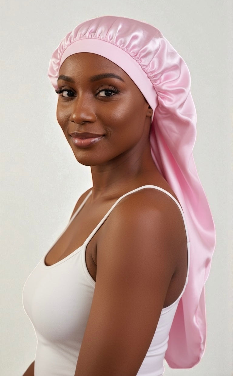 Luxury Satin Silk Long Bonnet – Double-Layered Sleep Cap for Braids & Long Hair - Fatisha Boutique #