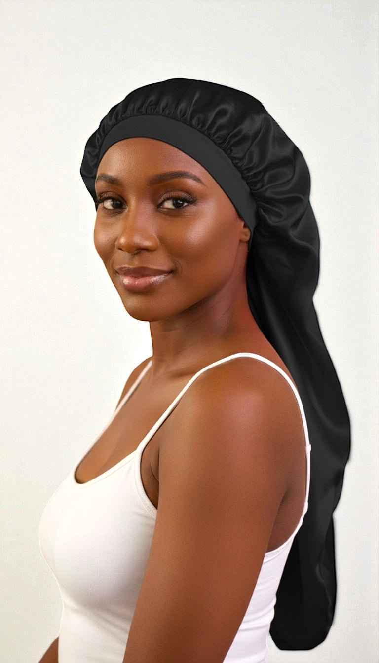 Luxury Satin Silk Long Bonnet – Double-Layered Sleep Cap for Braids & Long Hair - Fatisha Boutique #