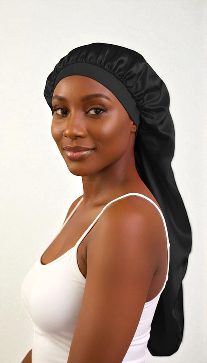 Luxury Satin Silk Long Bonnet – Double-Layered Sleep Cap for Braids & Long Hair - Fatisha Boutique #