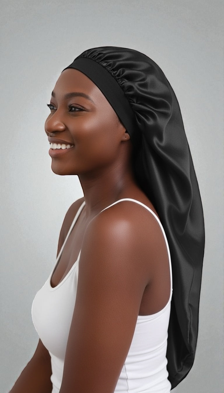 Luxury Satin Silk Long Bonnet – Double-Layered Sleep Cap for Braids & Long Hair - Fatisha Boutique #